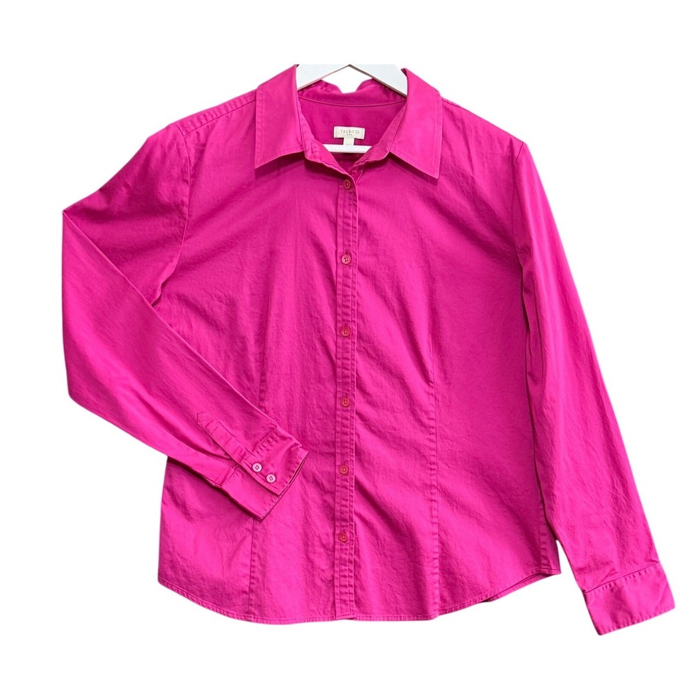 Talbots Women Button Down Shirt L Hot Pink Office Preppy Tailored Professional